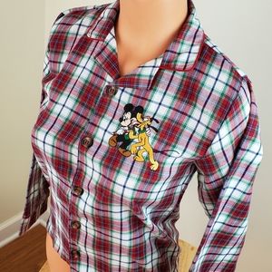 Disney PJ Top Mickey Mouse Pluto Plaid Christmas